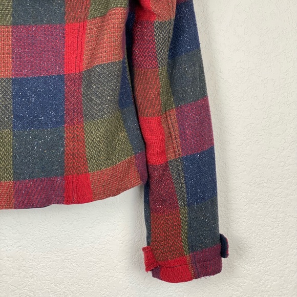 Hollister Jacket Plaid Wool Blend Faux Fur Trim Zip Up and Button Up Coat Sz XS - Picture 6 of 16